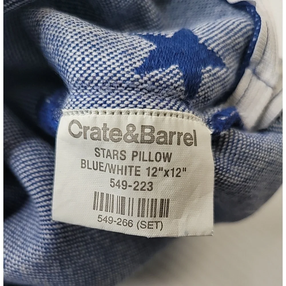 2 Crate & Barrel Star Throw Pillow Covers 12x12 Blue White Patriotic Old Stock